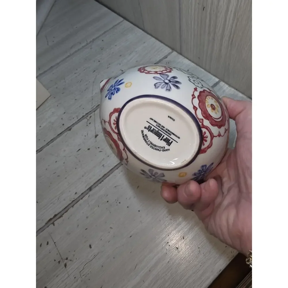 Pier 1 Imports Floral Hand Painted Stoneware Measuring Cups Set of 4 Baking